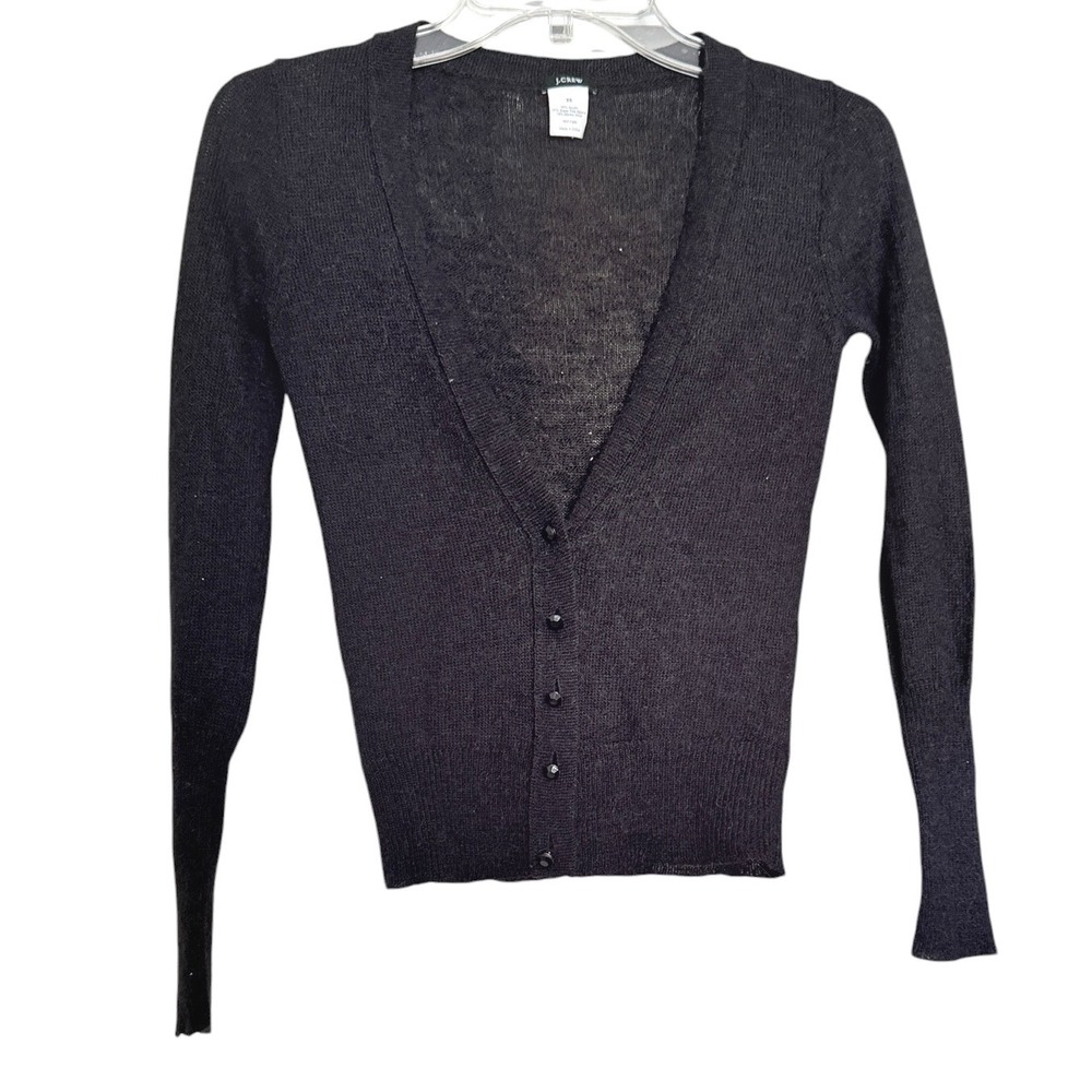J.Crew Womens Black Alpaca Merino Wool V-Neck Cardigan Sweater XS Twee Goth